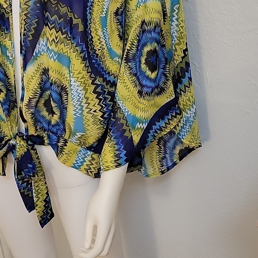 Ashley STEWART chiffon tie dye poncho style tie-Waist cover-up Festival Top - Picture 6 of 8